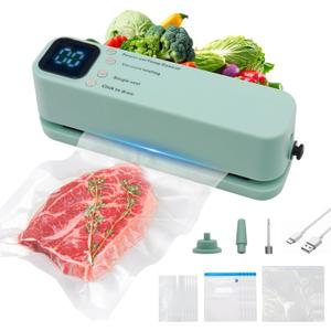 Mini Vacuum Sealer for Food, 3 in 1 Cordless Rechargeable Food Sealer,With 15 Small Bags, For DryMoist Food Storage, Heat Sealer for Chip Bags, Inflation Pump for Balls, Swim Ring, Green