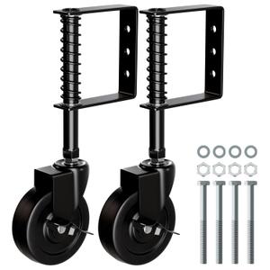 4" Heavy Duty Gate Caster with Side Brake, Spring Loaded Gate Wheels, Gate Caster Wheel with 360 Rotation for Wooden Gate Fence, Metal Tube Gate, 220 Lbs Capacity, Black, 2 Pack