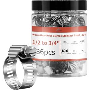 36 Pack 1/2'' - 3/4'' Worm Gear Hose Clamps, Adjustable Range 13-19mm 304 Stainless Steel Fuel Line Hose Clamps for Pipe, Plumbing, Automotive And Mechanical Application