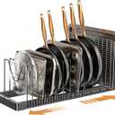 Pots and Pans Organizer under Cabinet, Expandable Pot Lid Organizer Holder with 12 Adjustable Compartment, Pan Organizers inside Cabinet for Lids, Bakeware, Kitchen Storage Pot Rack, Black