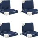 24x24 in Outdoor Foam Deep Seat Cushion Set of 2, Water-Resistant & Fade-Resistant Outdoor Chair Cushions, Replacement for Patio Furniture Deep Seat Sofa & Couch,Navy Blue & White Trim, 24x24x3"/24x20"-set