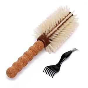 Boar Bristle Round Brush for Blow out with Cleaner Tool for Fine Hair, Blonde Bristles with Cork Handle, 2.8'' Barrel Large Round Boar Bristle Hair Brush for Blow Drying, Add Volume & Shine for Women