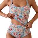 Eomenie Tankini Swimsuit for Women Tummy Control Ruched Two Piece Bathing Suits High Waisted Shell Stitch Swimwear (Small, Pink Floral)