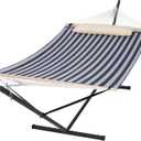 SUNCREAT Double Hammock with Stand Included, Outdoor Portable Hammock with Stand, Blue (78.7 x 55.1 in, Hammock with 144 in Stand)