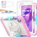 SEYMAC stock Case for Lenovo Idea Tab 11'' 2025/ Tab M11 2024/ K11 (TB336FU/TB330FU), Drop-Proof Case for Lenovo 11 inch with 360 Rotate Stand/Strap [Pen Holder] & Screen Protector, Beige+Pink