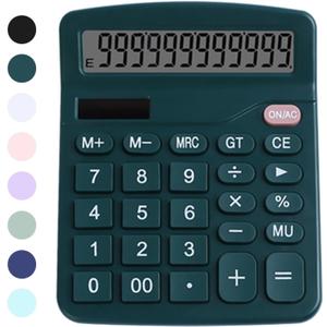 Office Desk Calculator - Dual Power Simple Financial Calculator with Big Button Large Display for Office, Home & School (Green)