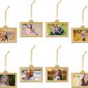 8 Pack Christmas Clear Hanging Photo Frame, 3x2 Inch Double-Sided Acrylic Small Photo Frame,Picture Frames Ornament for Family Photo, Christmas Tree, Xmas Party, Holiday Decoration(Gold)