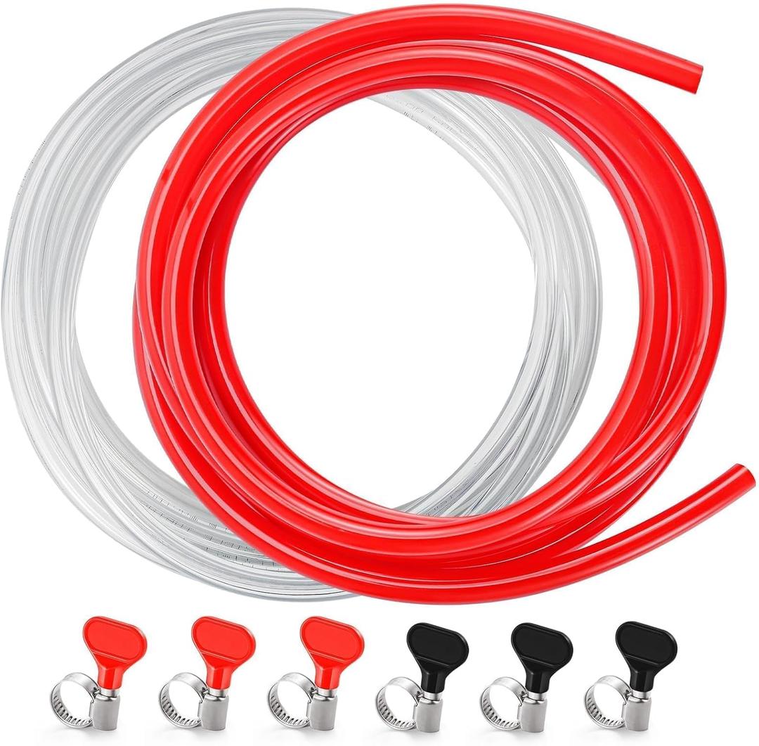 10FT Kegerator Beer Co2 Gas Dual Lines Kit, ID 3/16" Keg Beer Lines Tubing & ID 5/16'' Co2 Gas Hose Food-Grade PVC Tubing Keg Faucet Tube with 6Pcs Hose Clamps for Homebrew