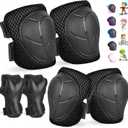 Kids/Youth Knee Pads and Elbow Pads Set for Kids 3-14 Years Boys Girls Protective Gear Set Adjustable Knee Pads, Elbow Pads, Wrist Guards Skateboard Skating Skiing Cycling Biking Running Scooter (M(7-14Years), black)