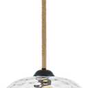 13” Large Hammered Glass Pendant Light Rattan Modern Industrail Chandelier for Kitchen Island Dining Room Hallway, UL Listed