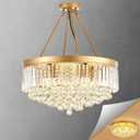 9-Light Gold Crystal Chandelier Contemporary 22'' Modern Semi Flush Mount Crystal Hanging Light Sparkling Decoration for Bedroom Entryway Living Dining Room Kitchen Island Hallway, Diameter 22"