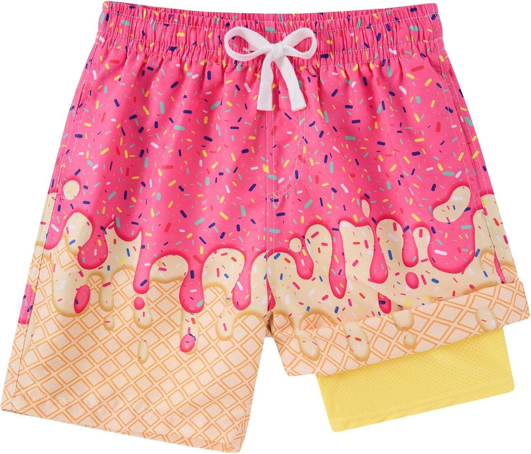 Swim Trunks for Youth Boy Swim Suits Teens Ice Cream Board Shorts Size 16-18 Years Bathing Suits Boys Holiday Sea 2 in 1 Swimming Shorts Pink Quick Dry