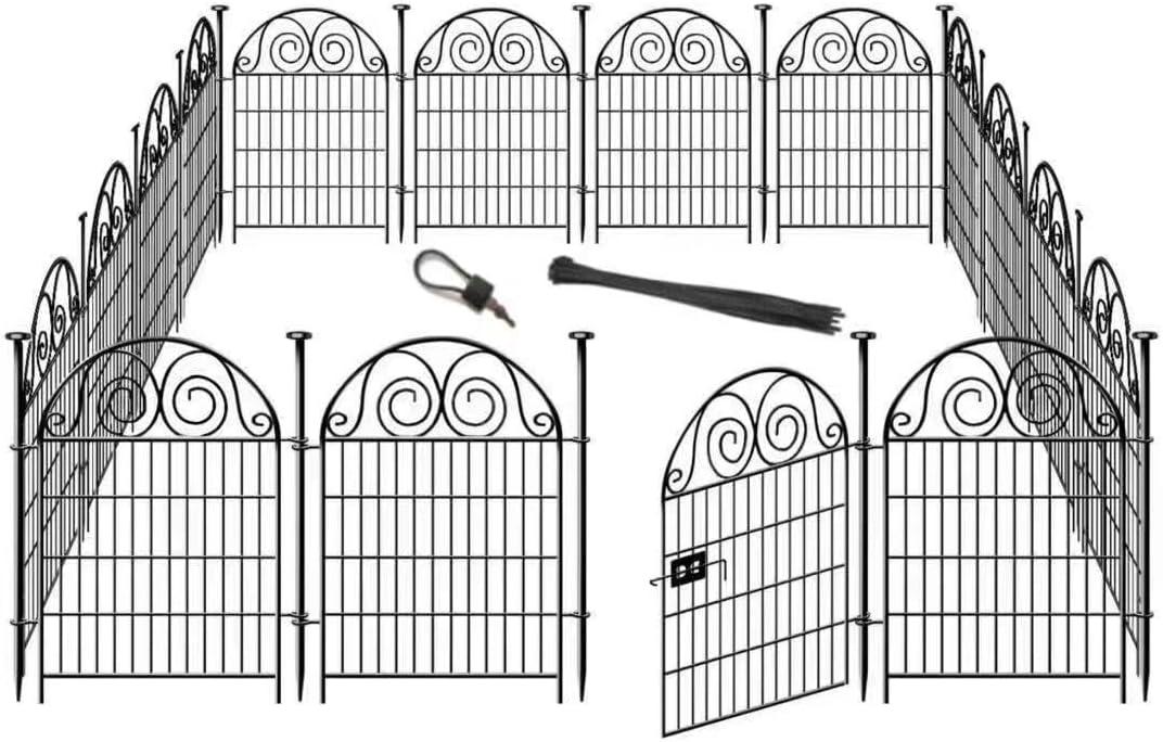 Tall Garden Animal Barrier Fence With Gate,40 in(H)27 in(L) 12 Panels Dog Digging Fence Barrier, Black Metal Temporary Fences, Reusable Defense Fencing For Outdoor Yard. Total 26.2 FtPatented