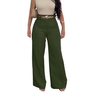LAJIOJIO Women's Dress Pants High Waisted Wide Leg Yoga Pants Straight Leg Stretchy Work Teacher Pants Green XL