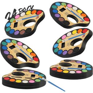 CSH 24 Pack Watercolor Paint Set Bulk (12 Colors Tray), comes with 24 Brushes and 24 Disposable Aprons, Washable Watercolor Paint for Kids and Adults, Art Activities, Party Favors, Classroom Supplies