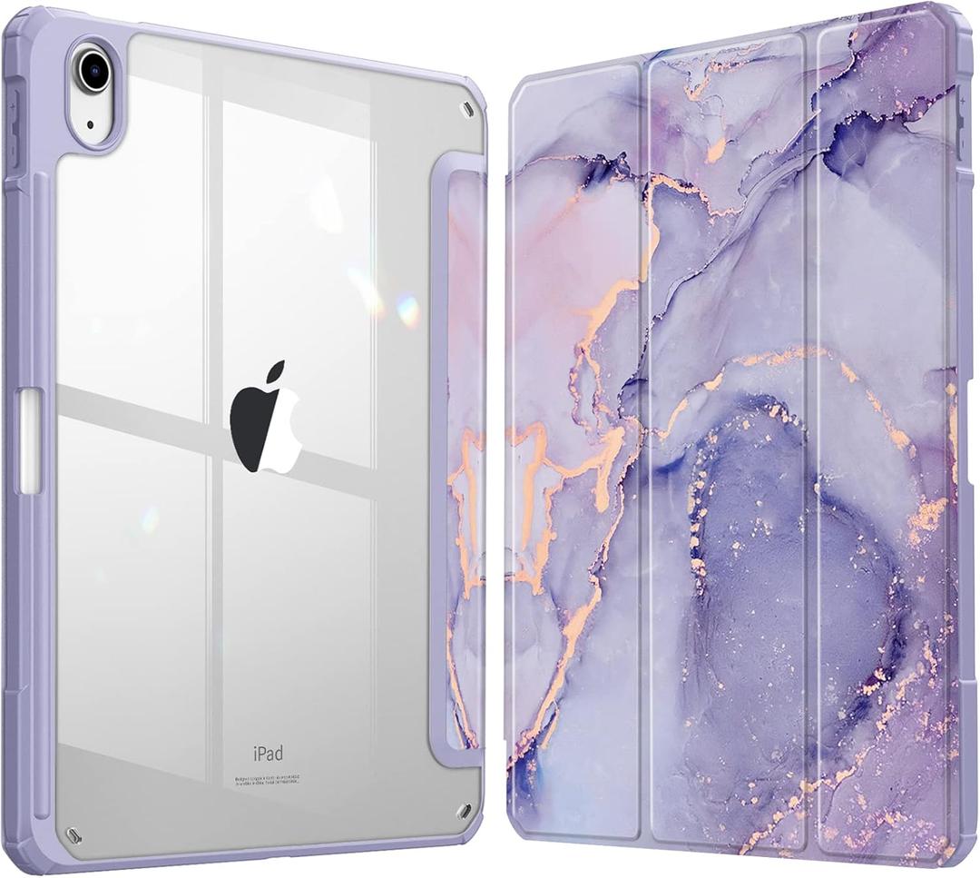 Fintie Hybrid Slim Case for iPad (A16) 11th Generation 11 Inch (2025), iPad 10th Generation 10.9 Inch (2022) - Shockproof Cover with Clear Transparent Back Shell & Pencil Holder, Lilac Marble