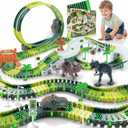 173 PCS Dinosaur Race Tracks for Kids Toys, Glow in The Dark Magic Toy Set with 360 Loop Ramp, 1 Dinosaur Car Track, 2 Realistic Dinosaurs, Flexible DIY Track Set, Gift for Boys Girls Age 3-9