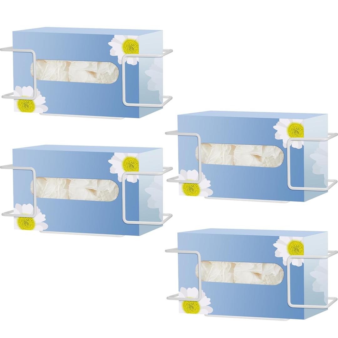 Gerrii 4 Pcs Gloves Box Holder Metal Glove Dispenser Wall Mounted Tissue Box Holder for Lab, Kitchen, Office, Garage, Home, Medical(10.51 x 4.02 x 3.5 Inch, White)