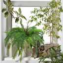 RECUTMS Artificial Fern Plants 2Pcs 19.7Inch Fake Boston Fern Faux Plastic Plant Outdoor UV Resistant Shrubs Greenery Bundles Outside Indoor Home Garden Office Balcony Party Porch Potted Hanging Decor