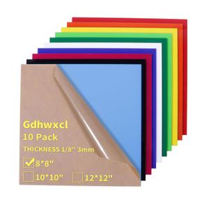 1/8 Thick 8 x 8 inch Acrylic Sheets, 10 Pack Plexiglass Sheets for Creative DIY Projects Laser Cutting Engraving UV Printed Signs Crafts Badges - Multicolor