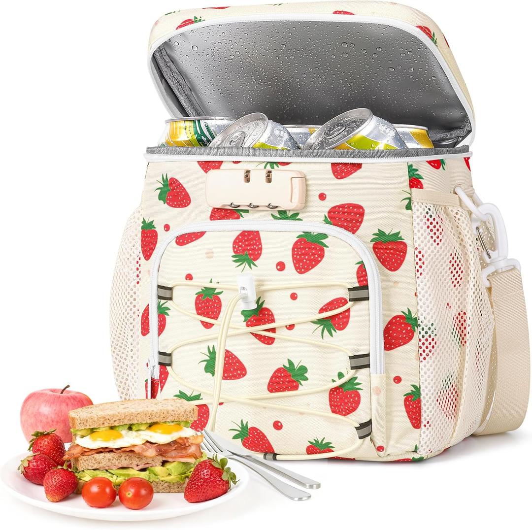 Lunch Bag with Combination Lock, Lunch Box for Men Women, Adjustable Shoulder Strap & Leakproof Soft Cooler for Commute, Travel & Gym (White)