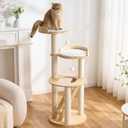797Audio Morden Solid Wood Cat Tree Tower, 49" Tall Cat Tree with Sisal Scratching Posts and Ladder for Large Cats, Natural Oak Wooden Cat Tower, Aesthetic Multi-Level Cat Climbing Tree for Indoor Cat