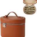 Aesthetic Makeup Bag, Travel Makeup Vanity Case with Divider and Handle, Waterproof PU Leather Cosmetic Organizer Bag, Portable Toiletry Bag for Women(01Brown)
