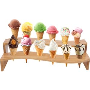 YeeBeny Wooden Ice Cream Cone Holder Stand, Ice Cream Cone Holder Stand with 12 Holes, Ice Cream Cone Display for Deli Cone, Waffle Cone (Aperture 0.98 Inches)