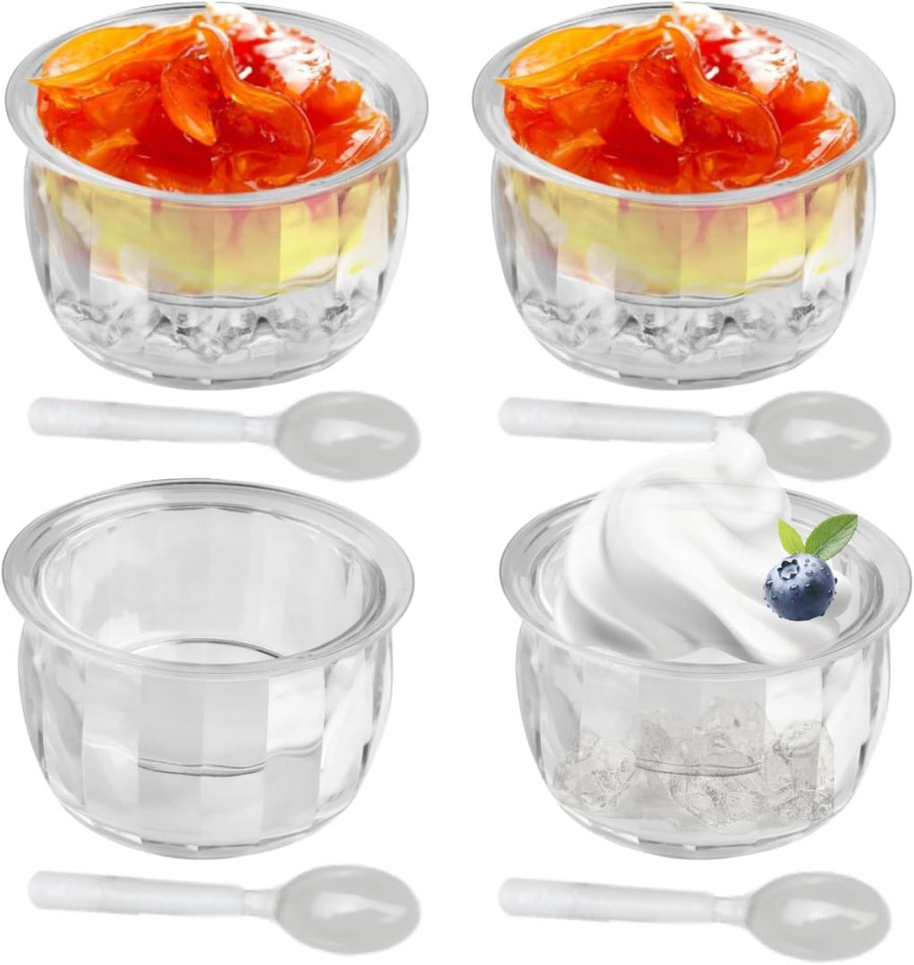 4 Packs Ice Chilled Serving Bowl,Dips on Ice Acrylic Dip Bowl with 4 Spoons,Dip Chiller Bowl Party Platters Perfect for Cold Shrimp, Guacamole, Dips