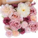 AGIRL Rose Artificial Flowers Combo Fake Flowers Pink Roses Silk Flowers with Stems for DIY Bridal Wedding Bouquets Centerpieces Arrangements Table Party Baby Shower Home Decor (Champagne Pink)