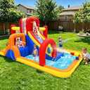 Hongcoral Inflatable Water Slide, 10 in 1 Water Park Bounce House with Splash Pool, 2 Slides, Ball Pit, Water Cannon, Climbing Wall, Blow up Water Slides for Kids Outdoor Backyard