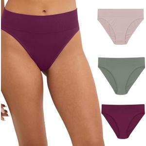 Maidenform Women's M Underwear, Seamless Hi-Cut Bikini Panties, High-Leg Underwear for Women, 3-Pack (Large)