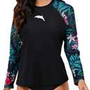Halcurt Womens Long Sleeve Rash Guard Swim Top with Built in Bra UPF50+ Sun Protection Swim Shirts Quick Dry Swimsuit XL