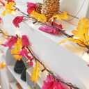 Lighted Fall Garland | Fall Leaves Lights Plug in | 35 Orange Bulbs | Connectable | for Halloween Fall Thanksgiving Autumn Harvest Decoration (9Feet-Length)