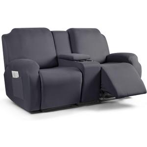 TAOCOCO Reclining Loveseat with Middle Console Slipcover, Polyester Fabric Stretch Loveseat Reclining Sofa Covers (Dark Gray, 2 Seat Recliner Cover with Console)