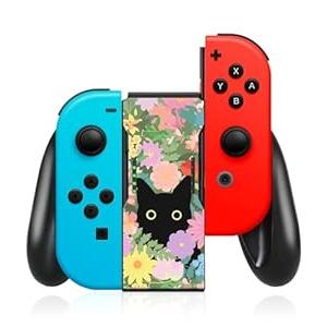 Lotadilo Joy-Con Grip for Nintendo Switch/ Switch Oled - JoyCon Comfort Hand Grips Controller for Women Girls Teen Boys Cute Cartoon Design, Cat Flower