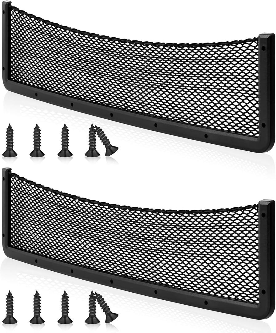 Frienda 2 Pcs Car Storage Net Bag, ABS Plastic Framed Mesh Net Holder, Phone & Cargo Organizer with Screws for Auto, Rv, Boat, Truck Pocket Storage (32 x 8 Inch)