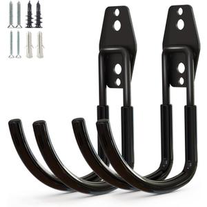 GeeWatom Garage Storage Utility HooksGarage Garden Tool OrganizerSteel Wall Mount Hooks, Large Garden U Hooks 2 Pack (Type-2-Black)