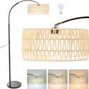Arc Floor Lamp for Living Room, Stylish Rattan Boho Floor Lamp with 3 Color Temperature Dimmable LED Bulb, Farmhouse Tall Lamp, Arched Standing Lamp for Office Bedroom Living Room Corner (Beige)