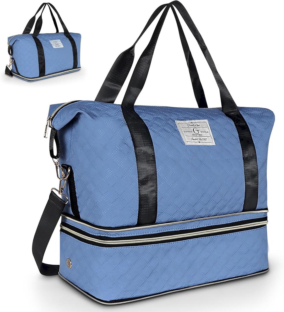 Geestock Travel Duffle Bag for Women Men, Expandable Weekender Overnight Bags with Shoes Compartment, Lightweight Carry on Personal Item Duffle Gym Bag for Travel, Airplanes, Sports (Blue) Geestock Travel Duffle Bag for Women Men, Expandable Weekender Overnight Bags with Shoes Compartment, Lightweight Carry on Personal Item Duffle Gym Bag for Travel, Airplanes, Sports (Blue)