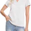 YuKaiChen Women's Polo Shirts Casual Summer Collared Tops Short Sleeve Knit Tops V Neck (XX-Large, White)
