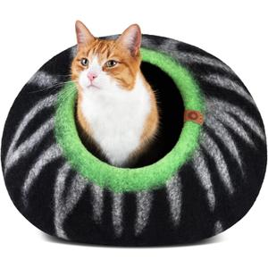 MEOWFIA Cat Cave  Premium Felt Cat Bed for Indoor Cats, Handmade Merino Wool (Shining Tiger, Medium)