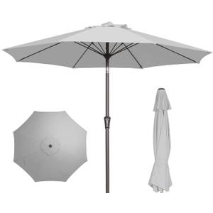 PatioKingdom 9FT Patio Outdoor Umbrella-UPF 50+ Sun Shade with Wind Vent, Push-Button Tilt & Smooth Crank Lift, Rust-Resistant Fiberglass Frame for Garden, Backyard,Yard (Light Gray)
