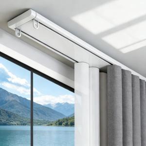 Double Curtain Track Ceiling Mount System Newly Upgraded Double Row Curtain Track Set with Soundproof Strip 9FT White Aluminum Duty Curtain Track System for Bathroom Living Room Holiday Decoration