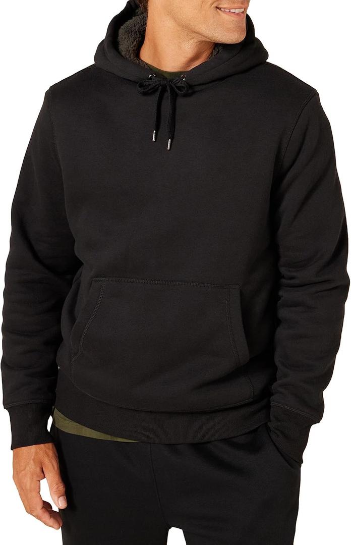 Amazon Essentials Men's Sherpa-Lined Pullover Hoodie (Black)