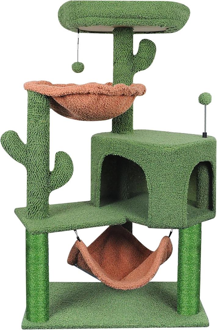 YUNIQUE Cat Tree with Cat Condo Scratch Post and Big Hammock, Green (39.4'' Green)
