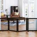 SPIRICH 96-inch Extra Wide 30-inches Tall Dog Gate with Door Walk Through, Freestanding Wire Pet Gate for The House, Doorway, Stairs, Pet Puppy Safety Fence, Support Feet Included (Espresso)