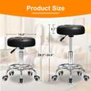 Rolling Stool PU Leather Round - Ultra Soft Padded Seat Cushion Stool with Wheels with Footrest, Weight Capacity 300lb,Adjustable Height Stool for Tattoo Massage Salon Medical Spa Center (Jet Black)