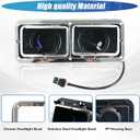 Headlight Housing Base and Chrome Bezel for Kenworth T400 T600 T800 | Impact-Resistant Plastic Housing,Chrome Dual Bezel,H4 Plugs and Wire Harnesses,1 Pair for Front Lighting