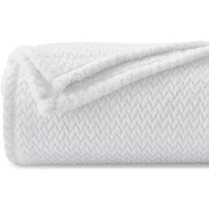 NEWCOSPLAY Super Soft Throw Blanket White Premium Silky Flannel Fleece Leaves Pattern Lightweight Bed Blanket All Season Use (White, Throw(50"x60"))